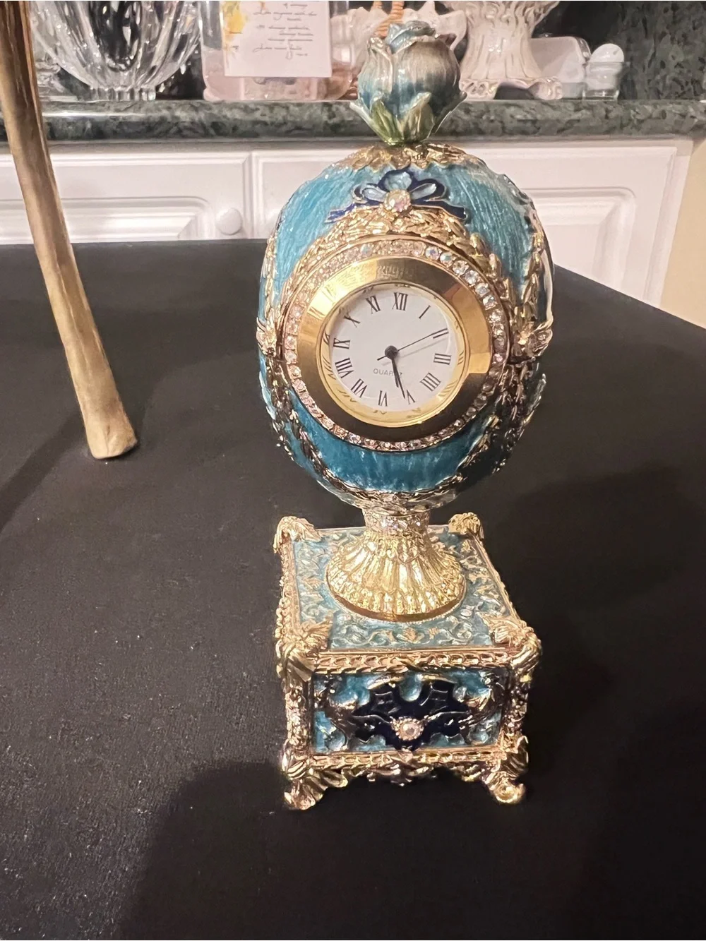 Faberge Blue and Gold Ornamental Egg Clock